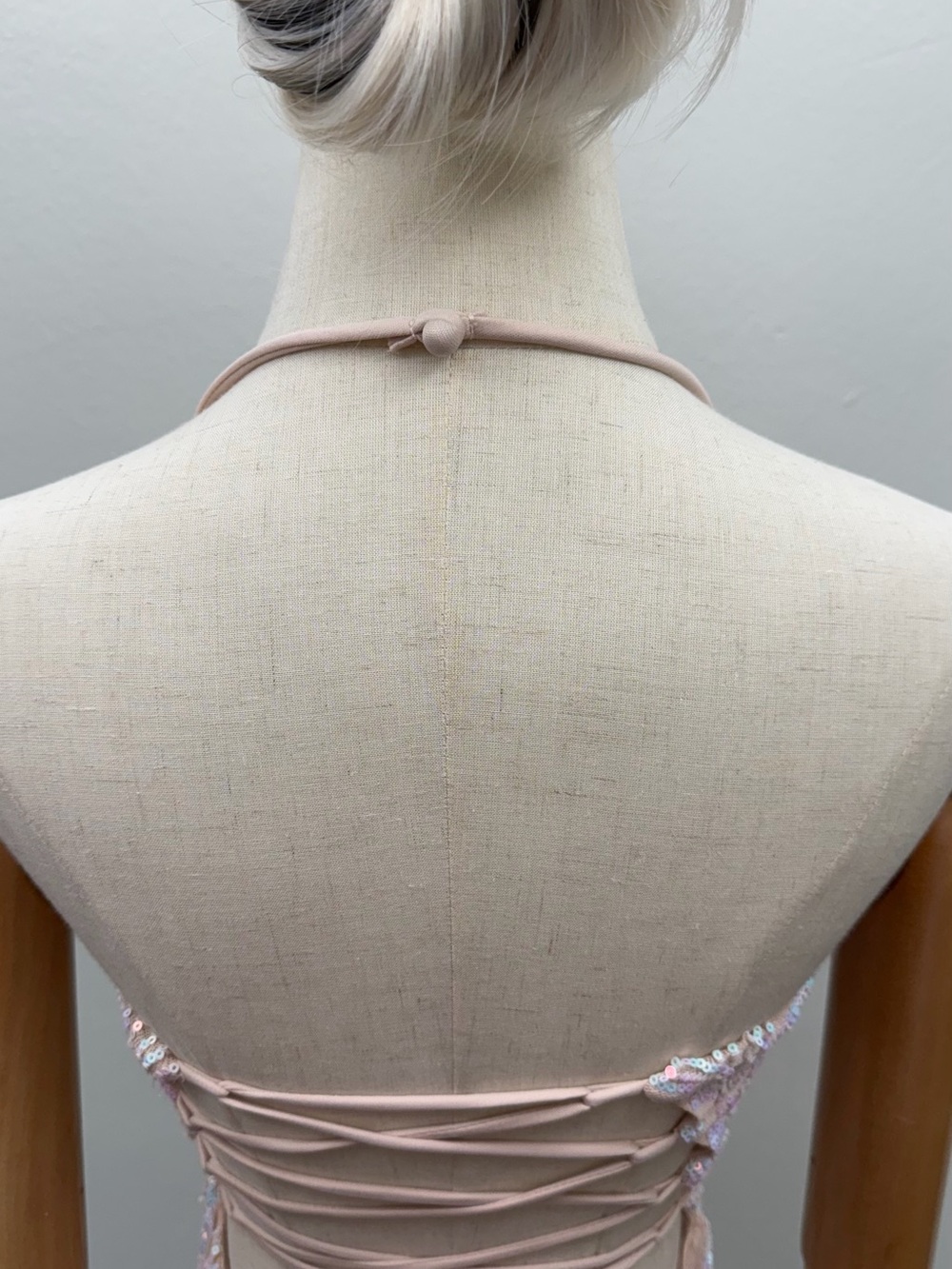 Windsor Pink Sequin Halter Mini Dress Lace Up Back Bodycon Cocktail Party - Picture 8 of 14